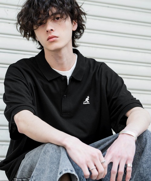 KANGOL（カンゴール）の「新色追加 KANGOL カンゴール 別注コラボ 接触冷感 オーバーサイズ鹿の子ワンポイントロゴ刺繍半袖ポロシャツ（ポロシャツ・メンズ・ピンク/ホワイト系その他/ブラック/ネイビー系1/グレー系1/ブラック系1/ホワイト系2/ホワイト系1/ネイビー/ブルー系1/ネイビー系2/ホワイト系3/ブラック系その他/グリーン・M/L/XL）」の6枚目の写真
