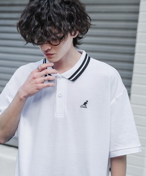 KANGOL（カンゴール）の「新色追加 KANGOL カンゴール 別注コラボ 接触冷感 オーバーサイズ鹿の子ワンポイントロゴ刺繍半袖ポロシャツ（ポロシャツ・メンズ・ピンク/ホワイト系その他/ブラック/ネイビー系1/グレー系1/ブラック系1/ホワイト系2/ホワイト系1/ネイビー/ブルー系1/ネイビー系2/ホワイト系3/ブラック系その他/グリーン・M/L/XL）」の20枚目の写真