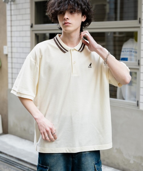 KANGOL（カンゴール）の「新色追加 KANGOL カンゴール 別注コラボ 接触冷感 オーバーサイズ鹿の子ワンポイントロゴ刺繍半袖ポロシャツ（ポロシャツ・メンズ・ピンク/ホワイト系その他/ブラック/ネイビー系1/グレー系1/ブラック系1/ホワイト系2/ホワイト系1/ネイビー/ブルー系1/ネイビー系2/ホワイト系3/ブラック系その他/グリーン・M/L/XL）」の22枚目の写真