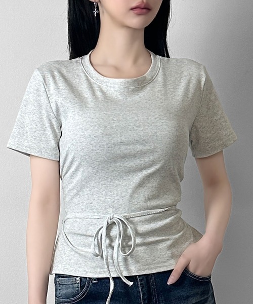 FOLLOWIN(フォロウィン)の「バックレースアップ 2WAYフィットTシャツ(Tシャツ/カットソー・レディース・グレー/ブラック/ホワイト・FREE)」の3枚目の写真