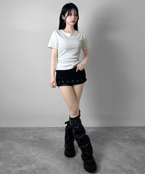 FOLLOWIN(フォロウィン)の「バックレースアップ 2WAYフィットTシャツ(Tシャツ/カットソー・レディース・グレー/ブラック/ホワイト・FREE)」の21枚目の写真