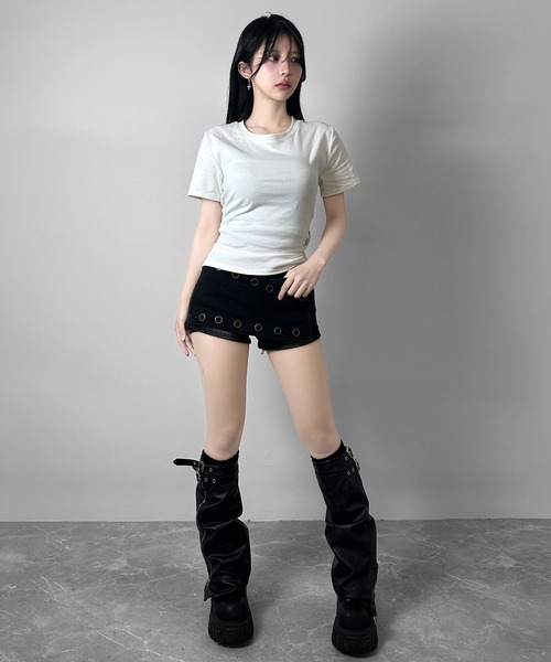 FOLLOWIN(フォロウィン)の「バックレースアップ 2WAYフィットTシャツ(Tシャツ/カットソー・レディース・グレー/ブラック/ホワイト・FREE)」の22枚目の写真