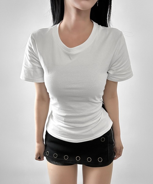 FOLLOWIN(フォロウィン)の「バックレースアップ 2WAYフィットTシャツ(Tシャツ/カットソー・レディース・グレー/ブラック/ホワイト・FREE)」の16枚目の写真