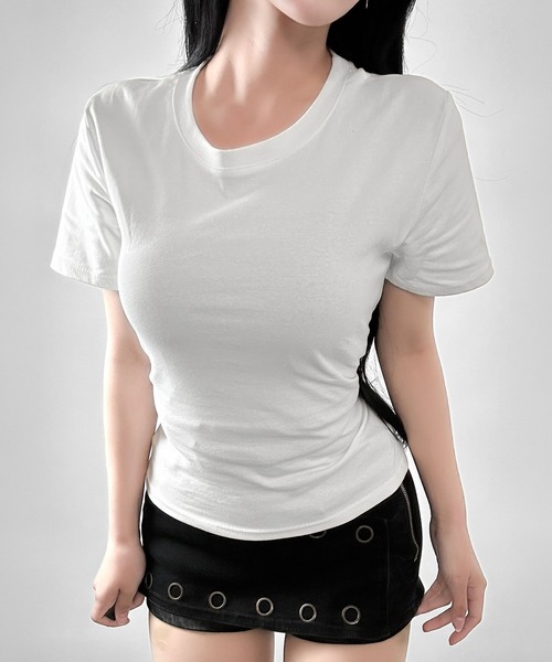 FOLLOWIN(フォロウィン)の「バックレースアップ 2WAYフィットTシャツ(Tシャツ/カットソー・レディース・グレー/ブラック/ホワイト・FREE)」の20枚目の写真
