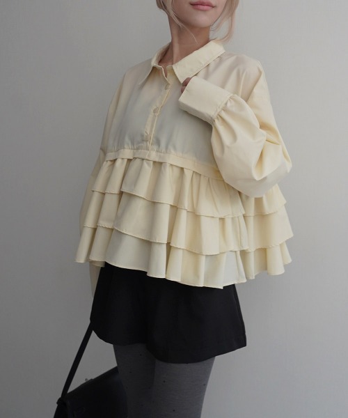 Rashik(ラシク)の「【Rashik】ティアードフリルシャツ(シャツ/ブラウス・レディース・ライトイエロー/ブラウン/ピンク/イエロー/ライトピンク/ブルー・FREE)」の5枚目の写真