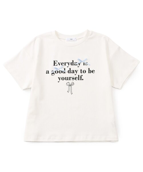 algy(アルジー)の「シルケット加工りぼん付きロゴ半袖Tシャツ(Tシャツ/カットソー・キッズ・サックスブルー/オフホワイト/ネイビー・150/140/130/160/120)」の1枚目の写真