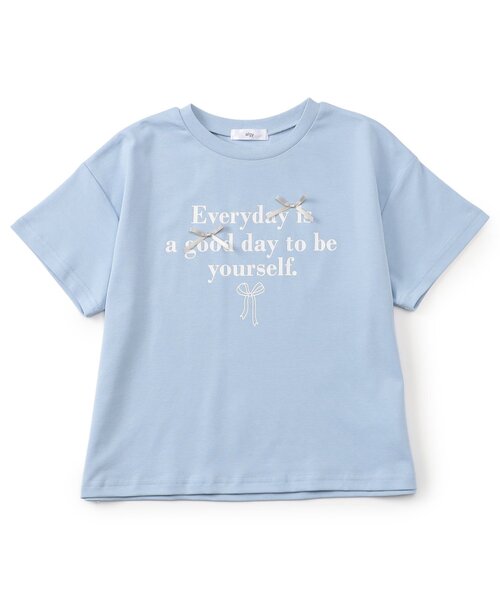 algy(アルジー)の「シルケット加工りぼん付きロゴ半袖Tシャツ(Tシャツ/カットソー・キッズ・サックスブルー/オフホワイト/ネイビー・150/140/130/160/120)」の3枚目の写真