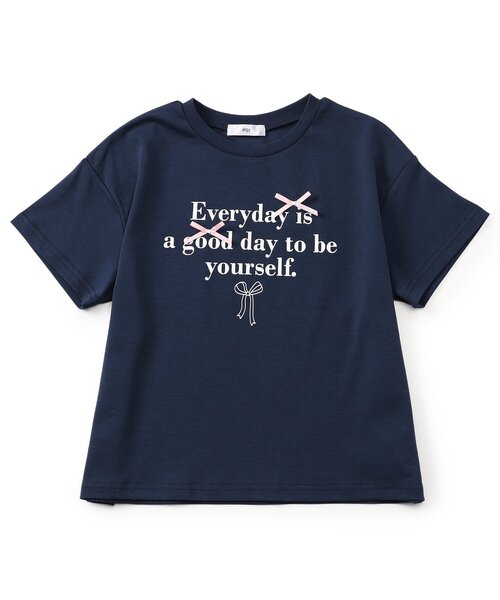 algy(アルジー)の「シルケット加工りぼん付きロゴ半袖Tシャツ(Tシャツ/カットソー・キッズ・サックスブルー/オフホワイト/ネイビー・150/140/130/160/120)」の6枚目の写真