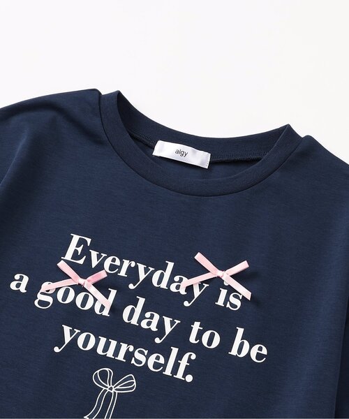 algy(アルジー)の「シルケット加工りぼん付きロゴ半袖Tシャツ(Tシャツ/カットソー・キッズ・サックスブルー/オフホワイト/ネイビー・150/140/130/160/120)」の11枚目の写真