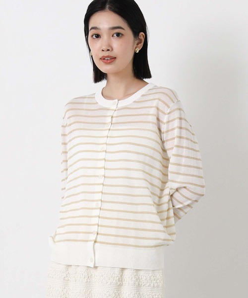 Gready Brilliant(グレディブリリアン)の「ラメボーダークルーネックカーディガン(カーディガン/ボレロ・レディース・ホワイト系/ブラック×ベージュ・38)」の11枚目の写真