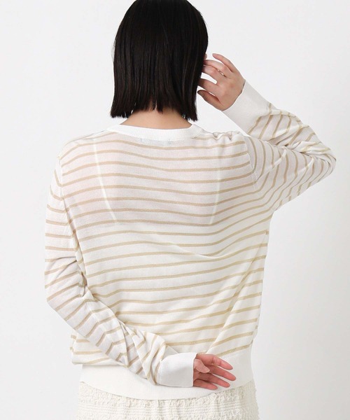 Gready Brilliant(グレディブリリアン)の「ラメボーダークルーネックカーディガン(カーディガン/ボレロ・レディース・ホワイト系/ブラック×ベージュ・38)」の9枚目の写真