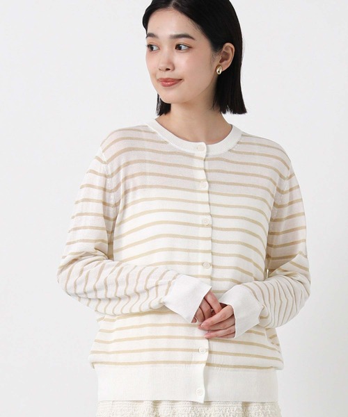 Gready Brilliant(グレディブリリアン)の「ラメボーダークルーネックカーディガン(カーディガン/ボレロ・レディース・ホワイト系/ブラック×ベージュ・38)」の8枚目の写真