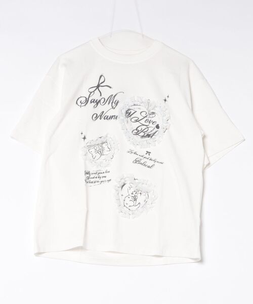 HOOK（フック）の「HOOK for girls　レースフリルハート ビッグTシャツ (SS)（Tシャツ/カットソー・レディース・グレー/ホワイト・FREE）」の9枚目の写真