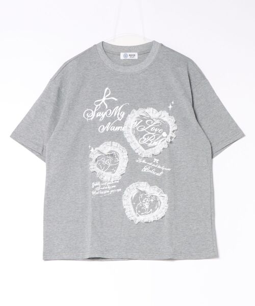 HOOK（フック）の「HOOK for girls　レースフリルハート ビッグTシャツ (SS)（Tシャツ/カットソー・レディース・グレー/ホワイト・FREE）」の8枚目の写真
