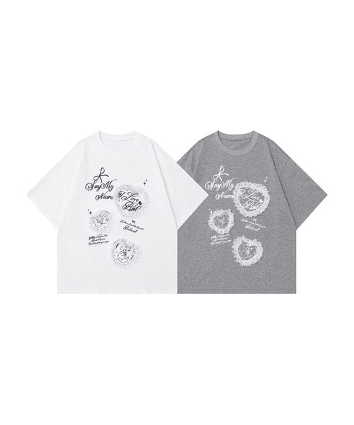 HOOK（フック）の「HOOK for girls　レースフリルハート ビッグTシャツ (SS)（Tシャツ/カットソー・レディース・グレー/ホワイト・FREE）」の14枚目の写真