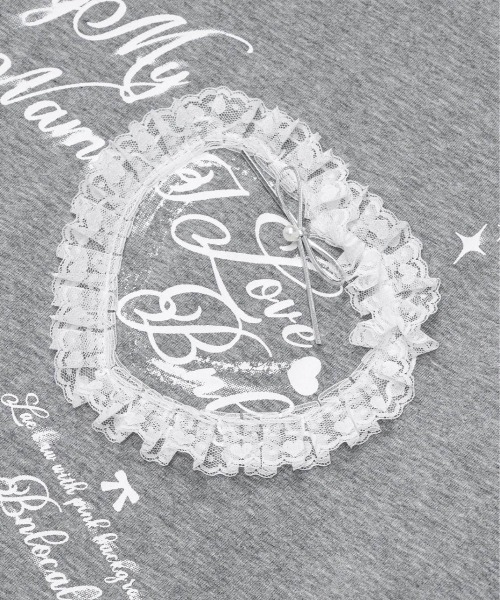 HOOK（フック）の「HOOK for girls　レースフリルハート ビッグTシャツ (SS)（Tシャツ/カットソー・レディース・グレー/ホワイト・FREE）」の4枚目の写真
