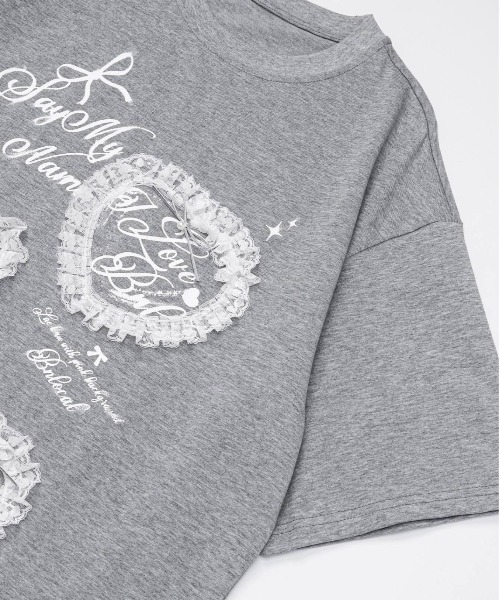 HOOK（フック）の「HOOK for girls　レースフリルハート ビッグTシャツ (SS)（Tシャツ/カットソー・レディース・グレー/ホワイト・FREE）」の3枚目の写真