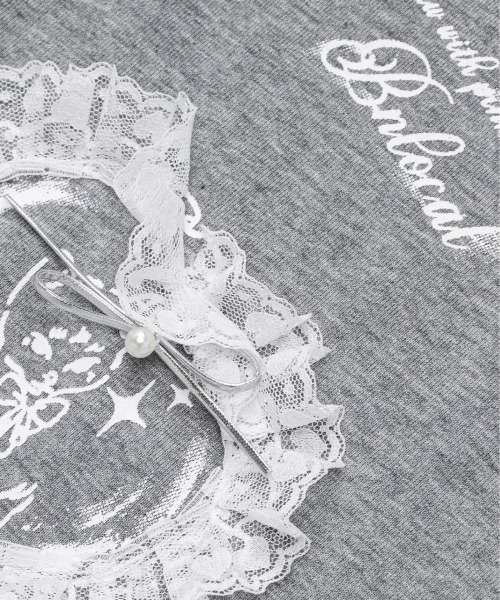 HOOK（フック）の「HOOK for girls　レースフリルハート ビッグTシャツ (SS)（Tシャツ/カットソー・レディース・グレー/ホワイト・FREE）」の19枚目の写真