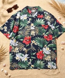 選べる21色展開 レーヨン アロハシャツ/半袖オープンカラー/総柄/ビッグシルエット