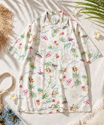 選べる21色展開 レーヨン アロハシャツ/半袖オープンカラー/総柄/ビッグシルエット