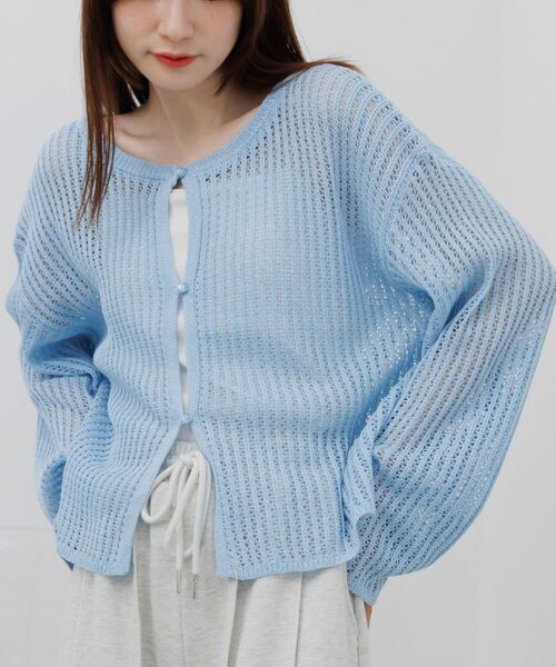 RETRO GIRL(レトロガール)の「メッシュニットカーディガン(ニット/セーター・レディース・ブルー/オフホワイト/ブラック・FREE)」の1枚目の写真