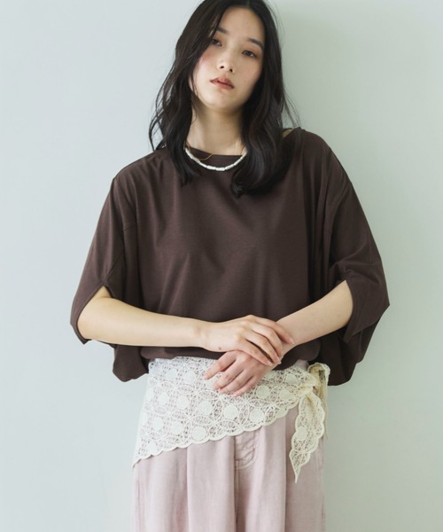 Doux archives(ドゥアルシーヴ)の「【抗菌防臭・接触冷感・UV加工】ドルマンTOPS(Tシャツ/カットソー・レディース・チャコールグレー/ブラウン/グレイッシュベージュ・FREE)」の2枚目の写真