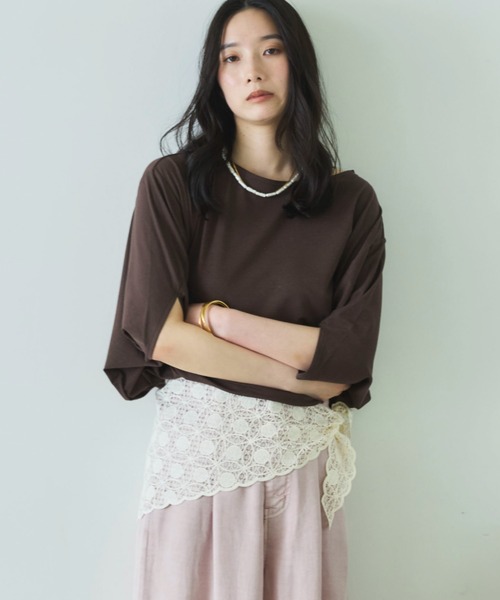 Doux archives(ドゥアルシーヴ)の「【抗菌防臭・接触冷感・UV加工】ドルマンTOPS(Tシャツ/カットソー・レディース・チャコールグレー/ブラウン/グレイッシュベージュ・FREE)」の12枚目の写真