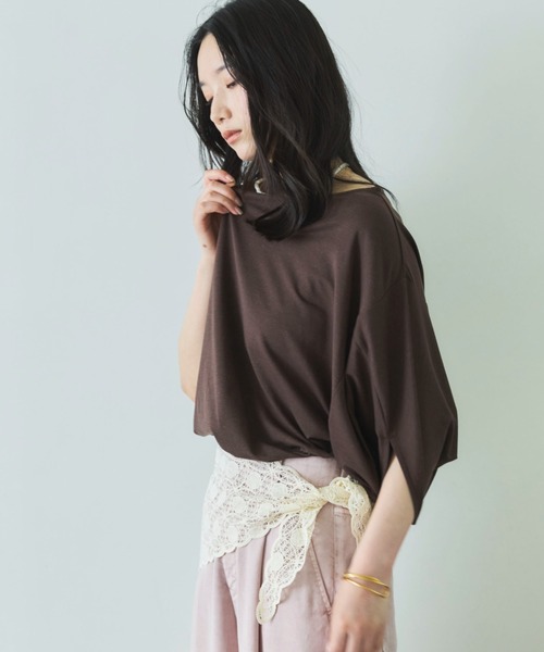 Doux archives(ドゥアルシーヴ)の「【抗菌防臭・接触冷感・UV加工】ドルマンTOPS(Tシャツ/カットソー・レディース・チャコールグレー/ブラウン/グレイッシュベージュ・FREE)」の14枚目の写真