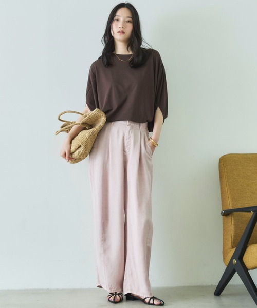Doux archives(ドゥアルシーヴ)の「【抗菌防臭・接触冷感・UV加工】ドルマンTOPS(Tシャツ/カットソー・レディース・チャコールグレー/ブラウン/グレイッシュベージュ・FREE)」の18枚目の写真
