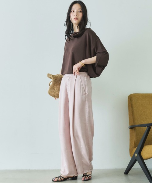 Doux archives(ドゥアルシーヴ)の「【抗菌防臭・接触冷感・UV加工】ドルマンTOPS(Tシャツ/カットソー・レディース・チャコールグレー/ブラウン/グレイッシュベージュ・FREE)」の20枚目の写真