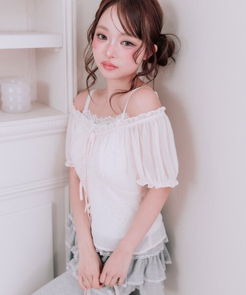 OLIVE des OLIVE（オリーブデオリーブ）の「レイヤードブラウス（シャツ/ブラウス・レディース・ブラック/ドット/ピンク・FREE）」の21枚目の写真