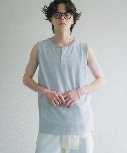SENSE OF PLACE by URBAN RESEARCH(センスオブプレイスバイアーバンリサーチ)の「ヘンリーネックタボーダータンクトップ(タンクトップ・メンズ・ブラック/グレー・MEDIUM/LARGE)」の5枚目の写真