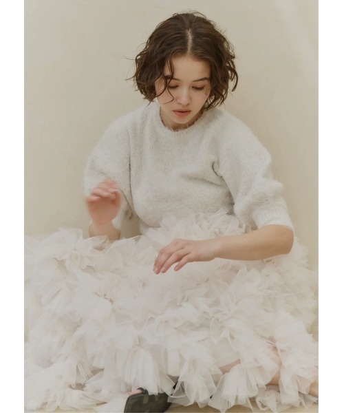 NOTREemor(ノートルエモア)の「ruffle tulle skirt(スカート・レディース・アイボリー/チャコールグレー・FREE)」の8枚目の写真