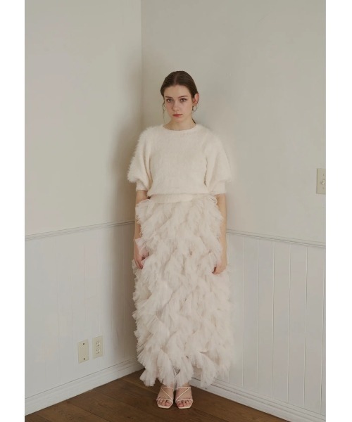 NOTREemor(ノートルエモア)の「ruffle tulle skirt(スカート・レディース・アイボリー/チャコールグレー・FREE)」の5枚目の写真