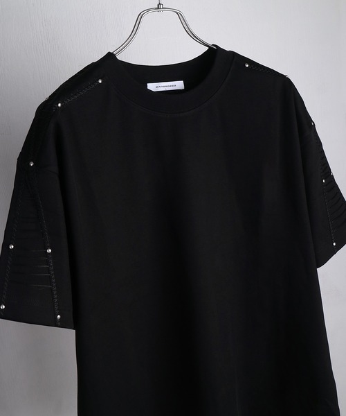 WESTSEA(ウエストシー)の「ショルダー コードデザイン / 編み上げデザイン 半袖Tシャツ(Tシャツ/カットソー・メンズ・ブラック/ホワイト・M/L)」の2枚目の写真