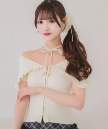 ビッグ衿半袖ニットトップス