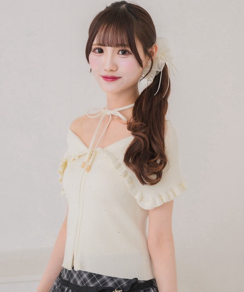 couture BY ROJITA(クチュールバイロジータ)の「ビッグ衿半袖ニットトップス(ニット/セーター・レディース・ピンク/ブラック/アイボリー・FREE)」の21枚目の写真