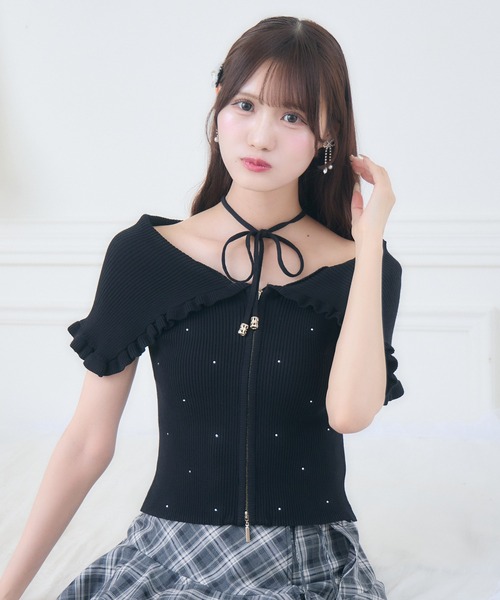 couture BY ROJITA(クチュールバイロジータ)の「ビッグ衿半袖ニットトップス(ニット/セーター・レディース・ピンク/ブラック/アイボリー・FREE)」の17枚目の写真