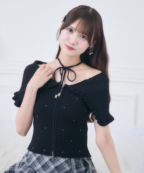 couture BY ROJITA(クチュールバイロジータ)の「ビッグ衿半袖ニットトップス(ニット/セーター・レディース・ピンク/ブラック/アイボリー・FREE)」の18枚目の写真