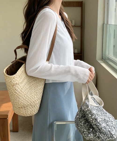 Miniministore(ミニミニストア)の「シアーショートカーディガン夏薄手冷房対策(カーディガン/ボレロ・レディース・グリーン/ベージュ/ピンク/ホワイト/コーラル/ブラック/ライトブルー・FREE)」の14枚目の写真