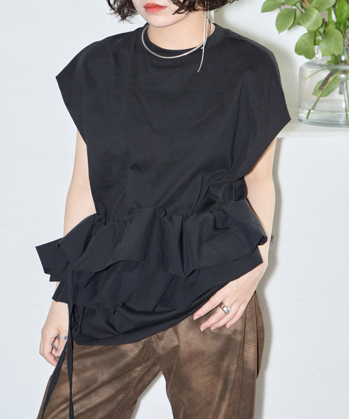 CITYSHOP（シティーショップ）の「RUFFLE Tシャツ（Tシャツ/カットソー・レディース・ホワイト/ブラック・FREE）」の3枚目の写真