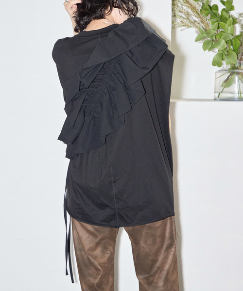 CITYSHOP（シティーショップ）の「RUFFLE Tシャツ（Tシャツ/カットソー・レディース・ホワイト/ブラック・FREE）」の5枚目の写真