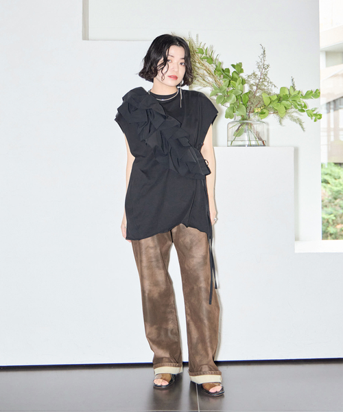 CITYSHOP（シティーショップ）の「RUFFLE Tシャツ（Tシャツ/カットソー・レディース・ホワイト/ブラック・FREE）」の10枚目の写真