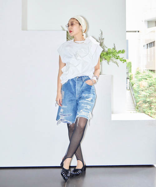 CITYSHOP（シティーショップ）の「RUFFLE Tシャツ（Tシャツ/カットソー・レディース・ホワイト/ブラック・FREE）」の12枚目の写真