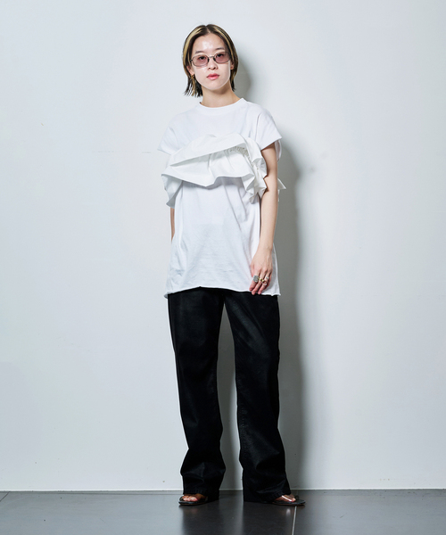 CITYSHOP（シティーショップ）の「RUFFLE Tシャツ（Tシャツ/カットソー・レディース・ホワイト/ブラック・FREE）」の14枚目の写真