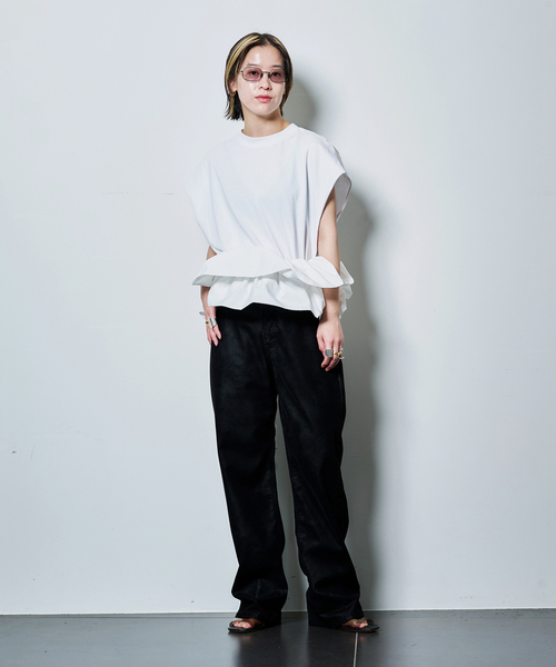 CITYSHOP（シティーショップ）の「RUFFLE Tシャツ（Tシャツ/カットソー・レディース・ホワイト/ブラック・FREE）」の16枚目の写真
