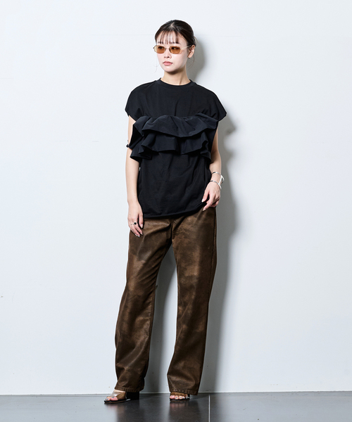 CITYSHOP（シティーショップ）の「RUFFLE Tシャツ（Tシャツ/カットソー・レディース・ホワイト/ブラック・FREE）」の20枚目の写真