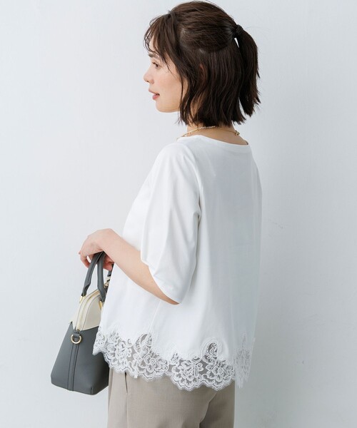 組曲 S(クミキョク チイサイサイズ)の「レースコンビ ボートネック カットソー(Tシャツ/カットソー・レディース・ライトグリーン系/ホワイト系/ネイビー系/グレー系・S2)」の14枚目の写真