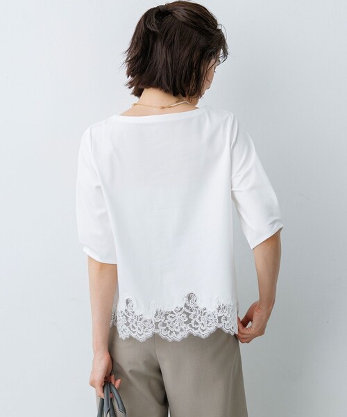 組曲 S(クミキョク チイサイサイズ)の「レースコンビ ボートネック カットソー(Tシャツ/カットソー・レディース・ライトグリーン系/ホワイト系/ネイビー系/グレー系・S2)」の15枚目の写真
