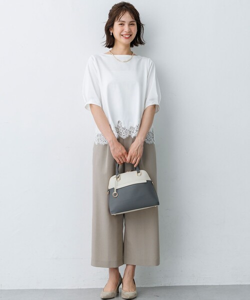 組曲 S(クミキョク チイサイサイズ)の「レースコンビ ボートネック カットソー(Tシャツ/カットソー・レディース・ライトグリーン系/ホワイト系/ネイビー系/グレー系・S2)」の16枚目の写真